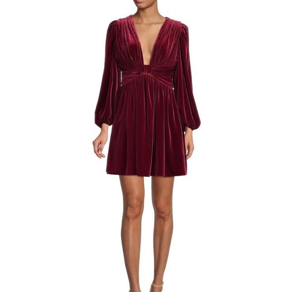 NEW Gianni Bini Mariah 3/4 Sleeve Plunging V-Neck Velvet A-Line Dress